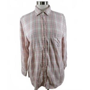 J Crew Womens Cotton Boyfriend Button Up Gray Blush Pink Plaid Blouse Shirt S